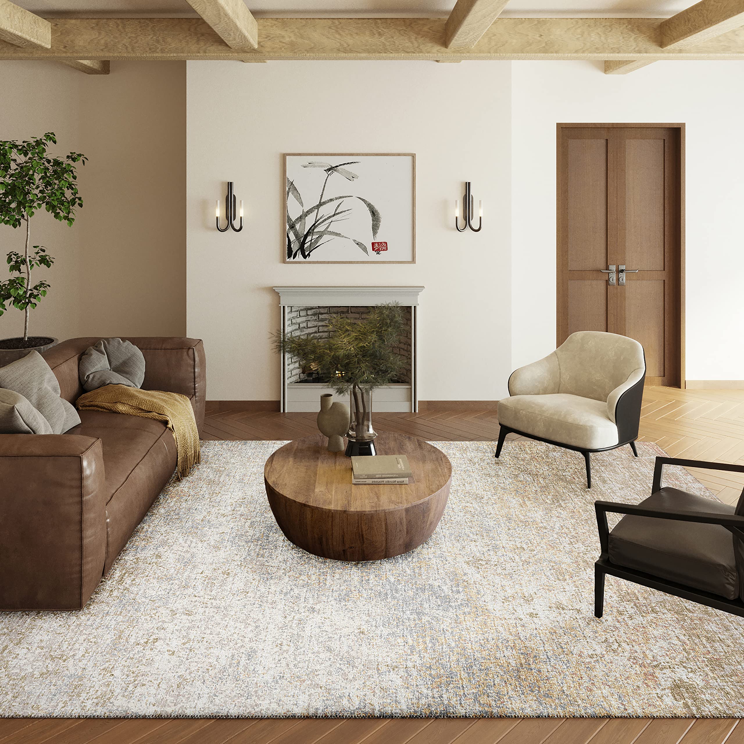 Addison Rugs Rylee Ary33 Beige Washable 5' X 7'6" Indoor Outdoor Area Rug, Easy Clean, Machine Washable, Non Shedding, Bedroom, Entry, Living Room, Dining Room, Kitchen, Patio Rug