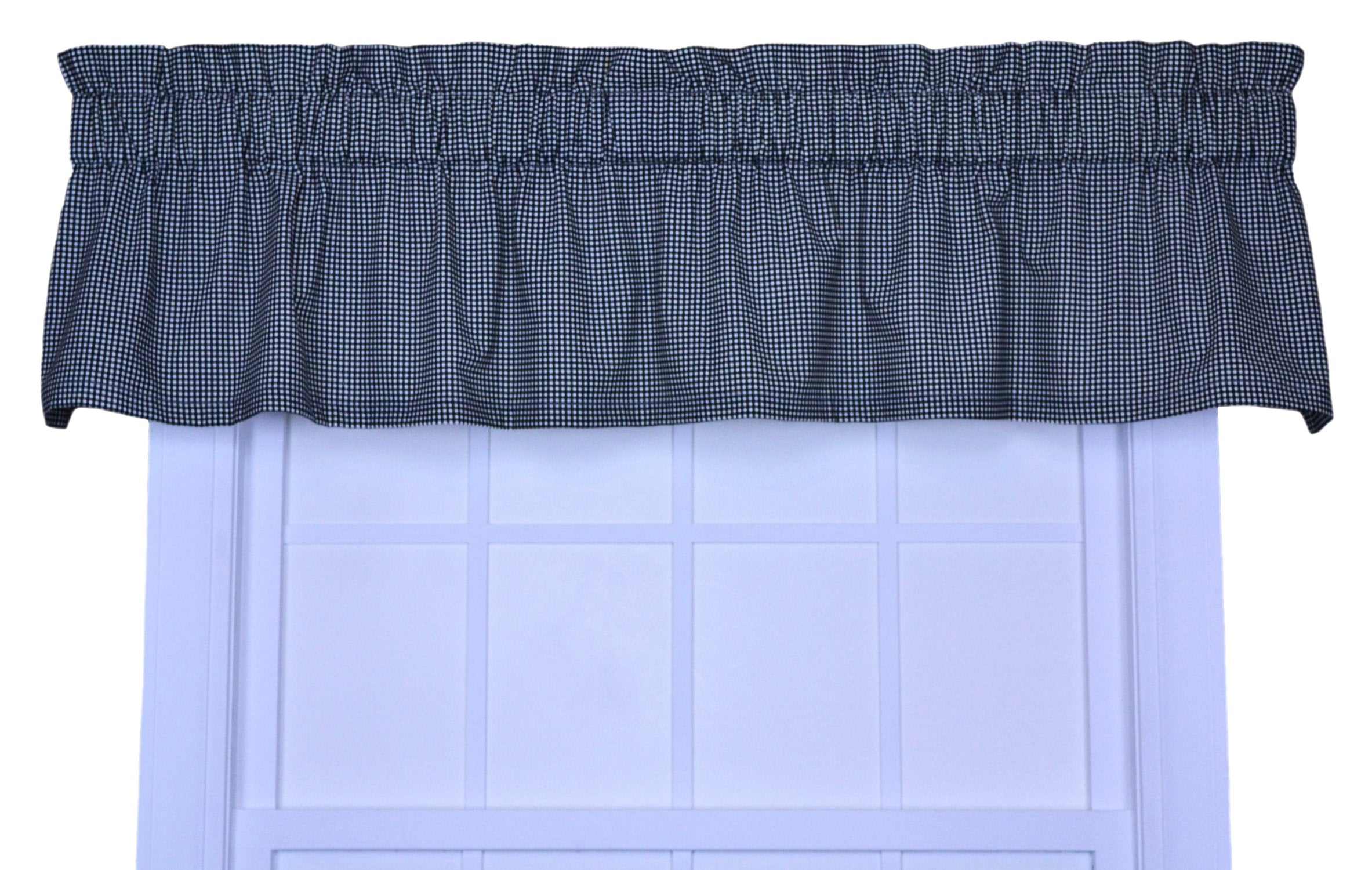 Logan Gingham Check Print Tailored Valance Window Curtain, Black