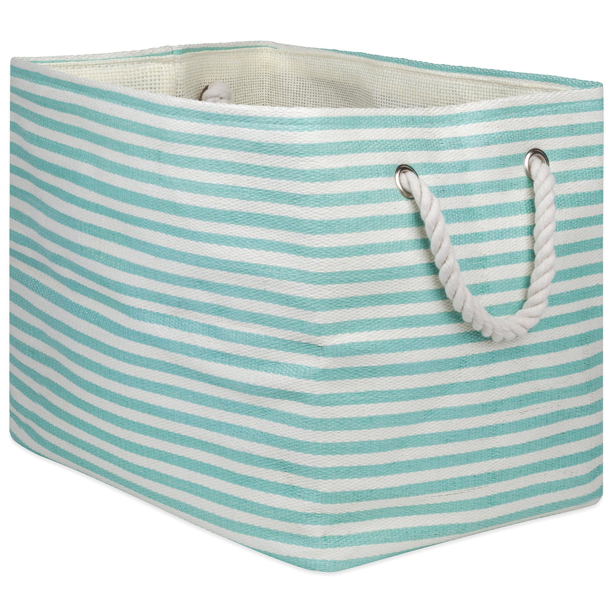 Dii Woven Paper Storage Bin, Pinstripe, Aqua, Medium Rectangle