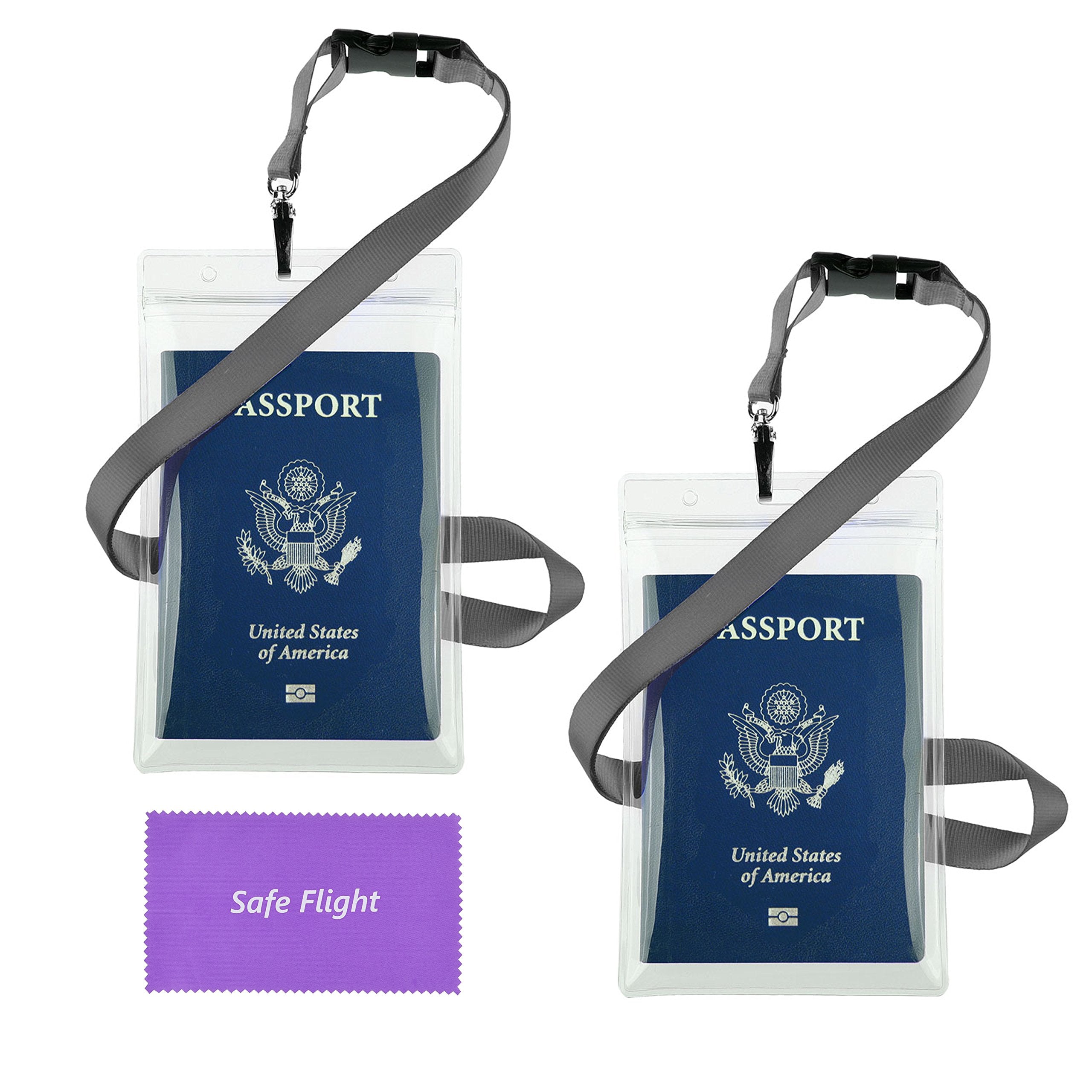 Transparent Passport Id Badge Holder Extra Large 6X4' With 17' Neck Lanyard - 2 Pack Bundle-With Safe Flight Retail Packaging
