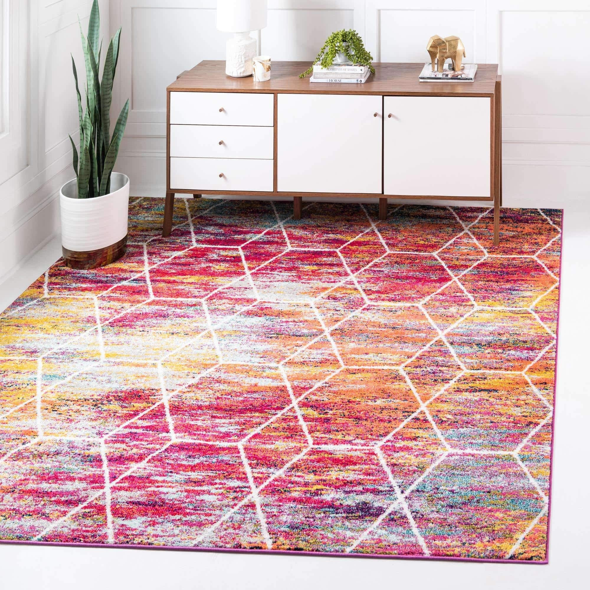Unique Loom Trellis Frieze Collection Area Rug - Geometric (5 Square, Multi/ Ivory)