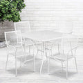 Flash Furniture Oia Commercial Grade 35.5" Square White Indoor-Outdoor Steel Patio Table Set With 4 Square Back Chairs