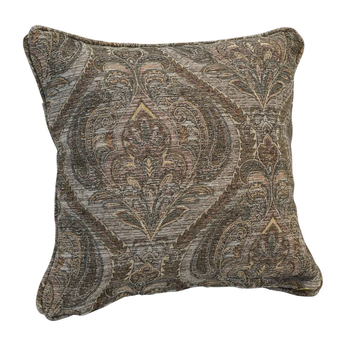 Blazing Needles Corded Square Jacquard Chenille Throw Pillow, 18", Grey Damask