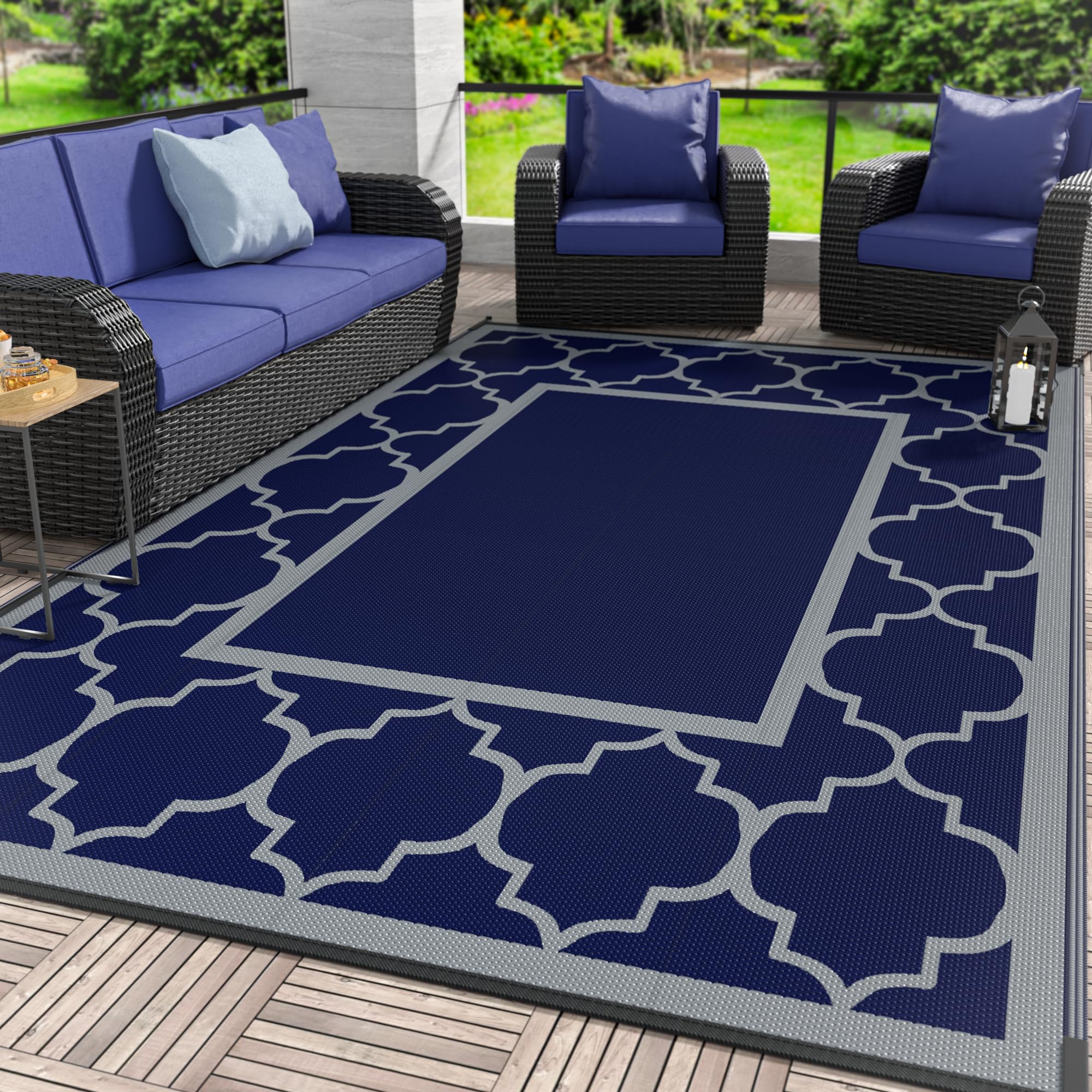 Genimo Outdoor Rug 5' X 8' Patio Waterproof, Foldable Reversible Plastic Straw Area Rugs Mat For Camper Decor, Outside Carpet Fo