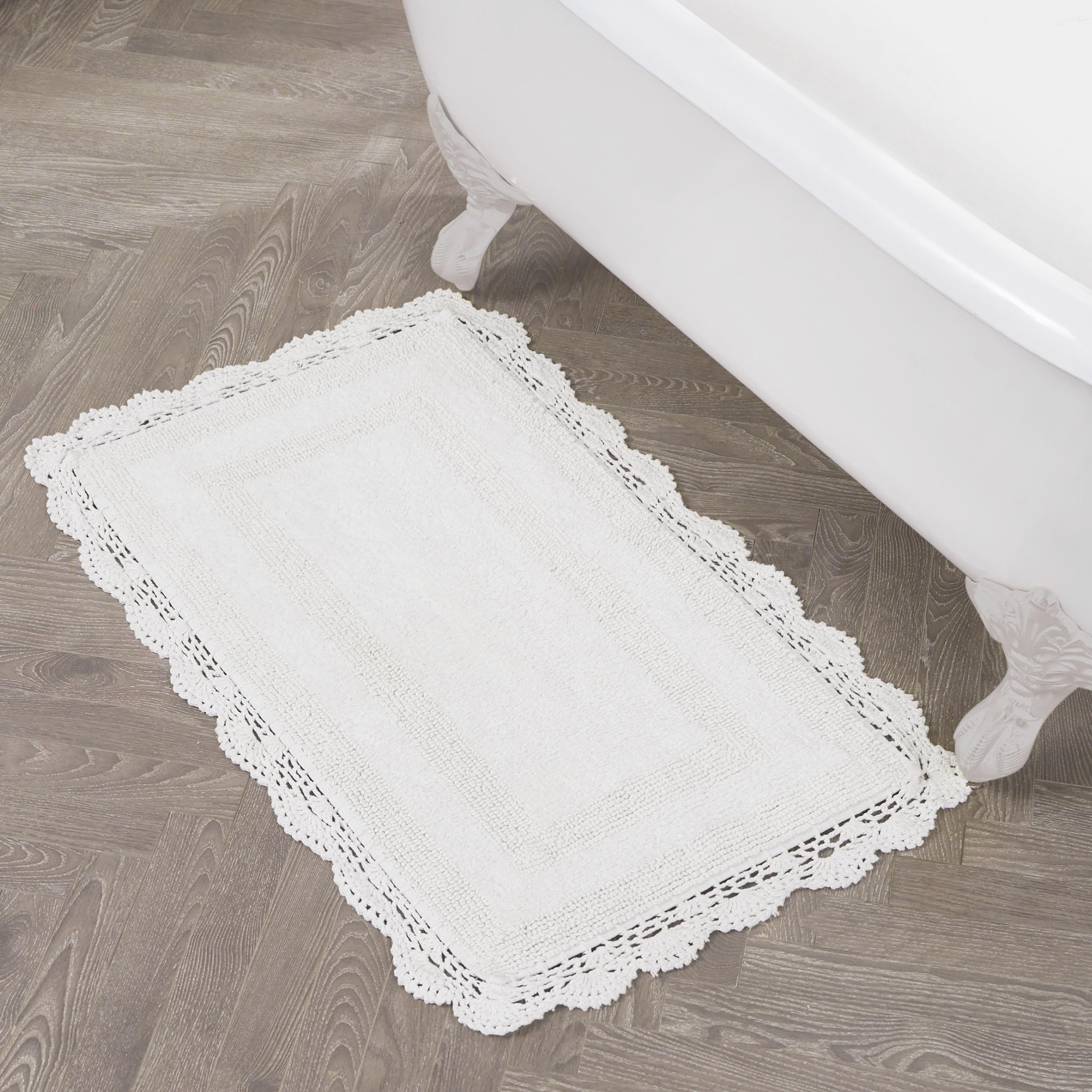 Laura Ashley Crochet Cotton 24X40 Bath Rug, Creamy White