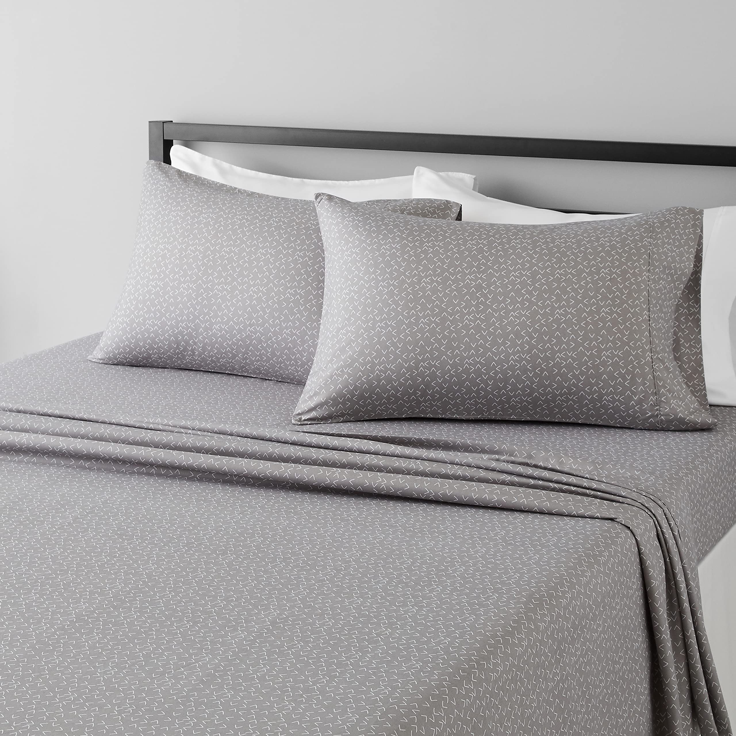 Amazon Basics Lightweight Super Soft Easy Care Microfiber Bed Sheet Set with 14 Deep Pockets - Queen, Gray Arrows