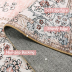 Lahome Machine Washable 2X6 Runner Rug With Rubber Backing,Soft Floral Pink Runners For Nursery, Girl And Kids,Boho Ultra-Thin N