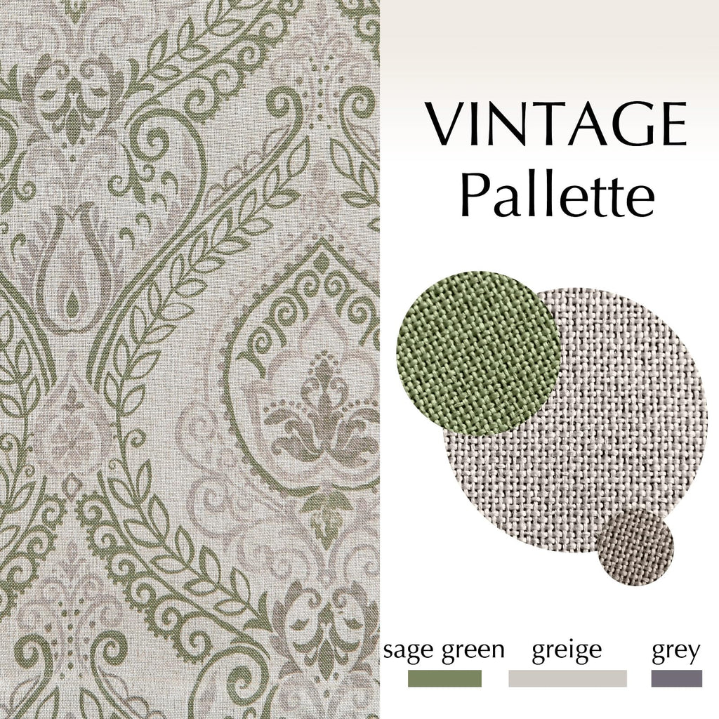 Jinchan Linen Textured Curtains For Living Room Darkening 90 Inch Length, Medallion Drapes For Bedroom, Damask Pattern Window Treatments Vintage Curtain Panels, 2 Panels Sage Green On Greige