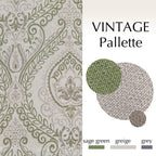 Jinchan Linen Textured Curtains For Living Room Darkening 72 Inch Length, Medallion Drapes For Bedroom, Damask Pattern Window Treatments Vintage Curtain Panels, 2 Panels Sage Green On Greige