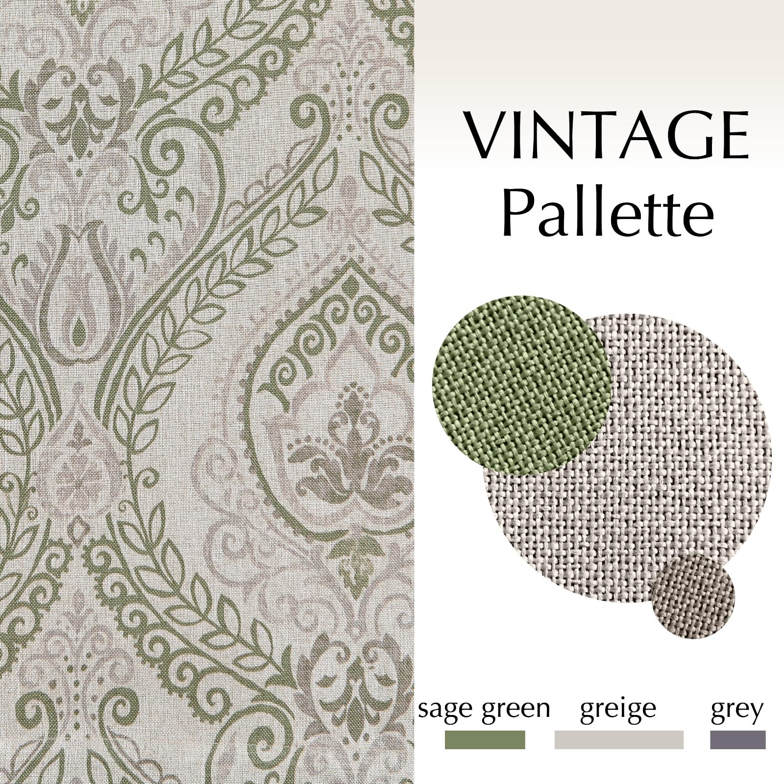 Jinchan Linen Textured Curtains For Living Room Darkening 72 Inch Length, Medallion Drapes For Bedroom, Damask Pattern Window Treatments Vintage Curtain Panels, 2 Panels Sage Green On Greige