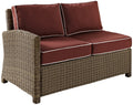 Crosley Furniture Bradenton Outdoor Sectional Left Side Loveseat, 2-Person Wicker Patio Couch for Deck, Brown with Sangria Cushions