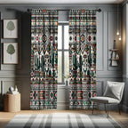 Ambesonne Mexican Window Curtains Pack Of 2, American Traditional Art Cactus With Traditional Aztec Chevron Details, Lightweight