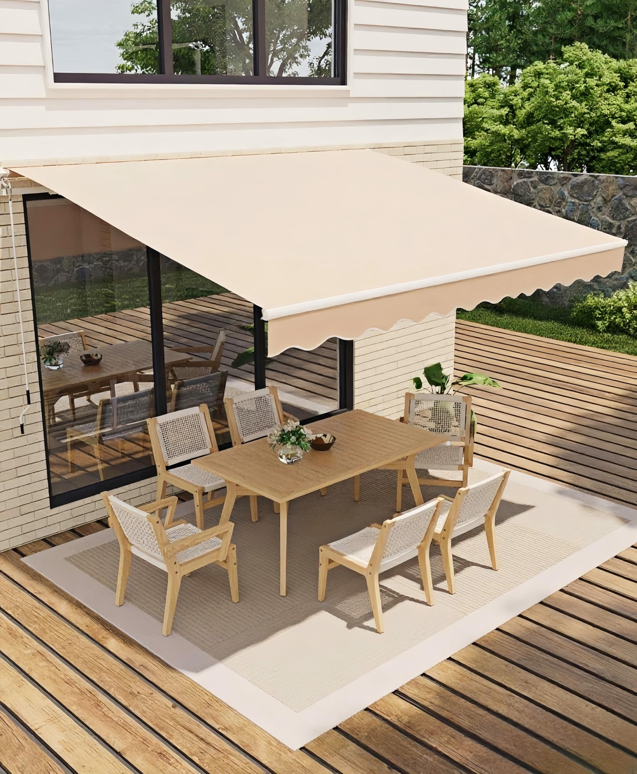 GarveeLife 10x8 Retractable Awning, Waterproof Patio Awning, Sun Shade Awning with Manual Crank Handle, Aluminum Frame, 280g/? P
