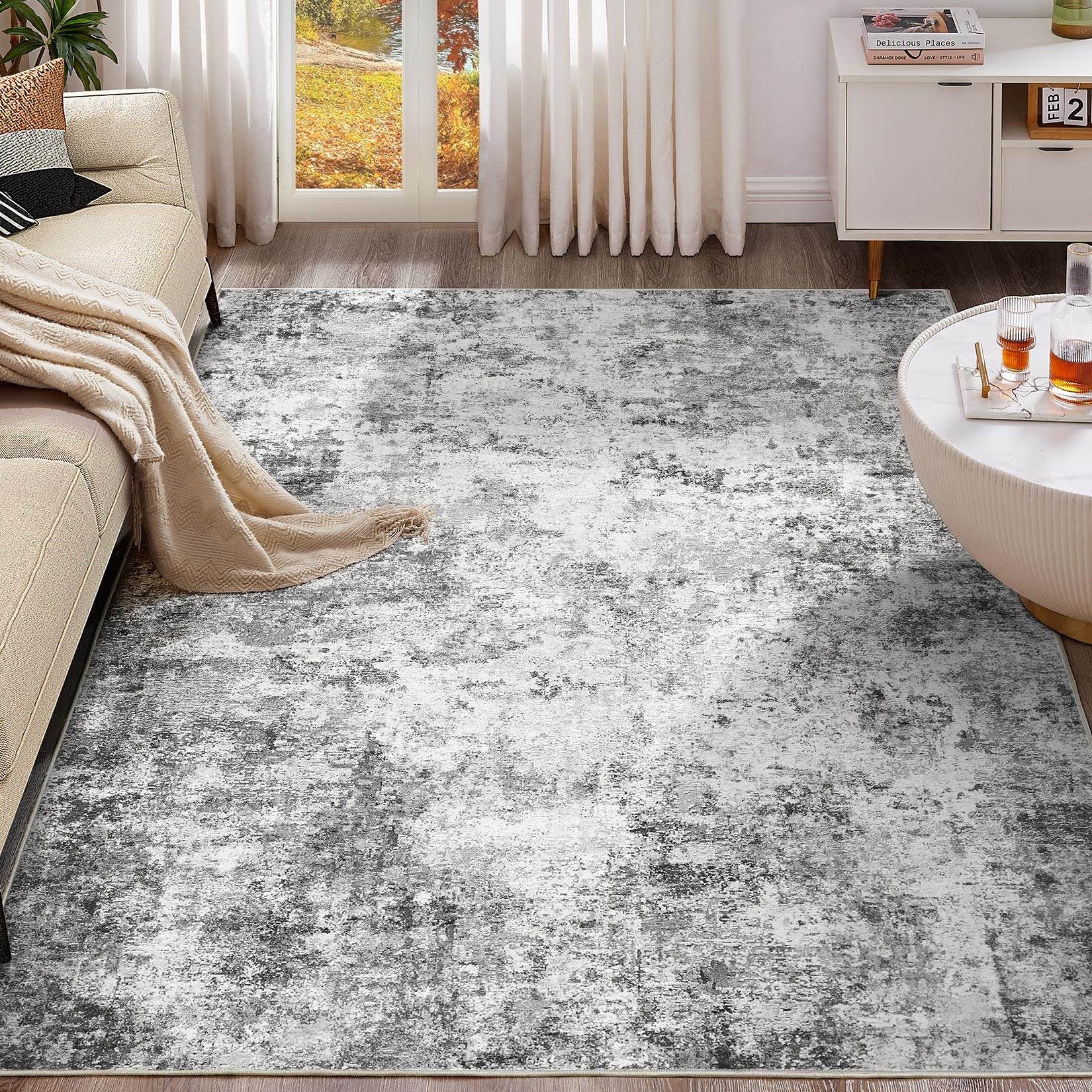 UERMEI 10x14 Area Rug Living Room Rugs - Washable Neutral Modern Abstract Soft Thin Large Rug Indoor Floor No Slip Rug Carpet fo