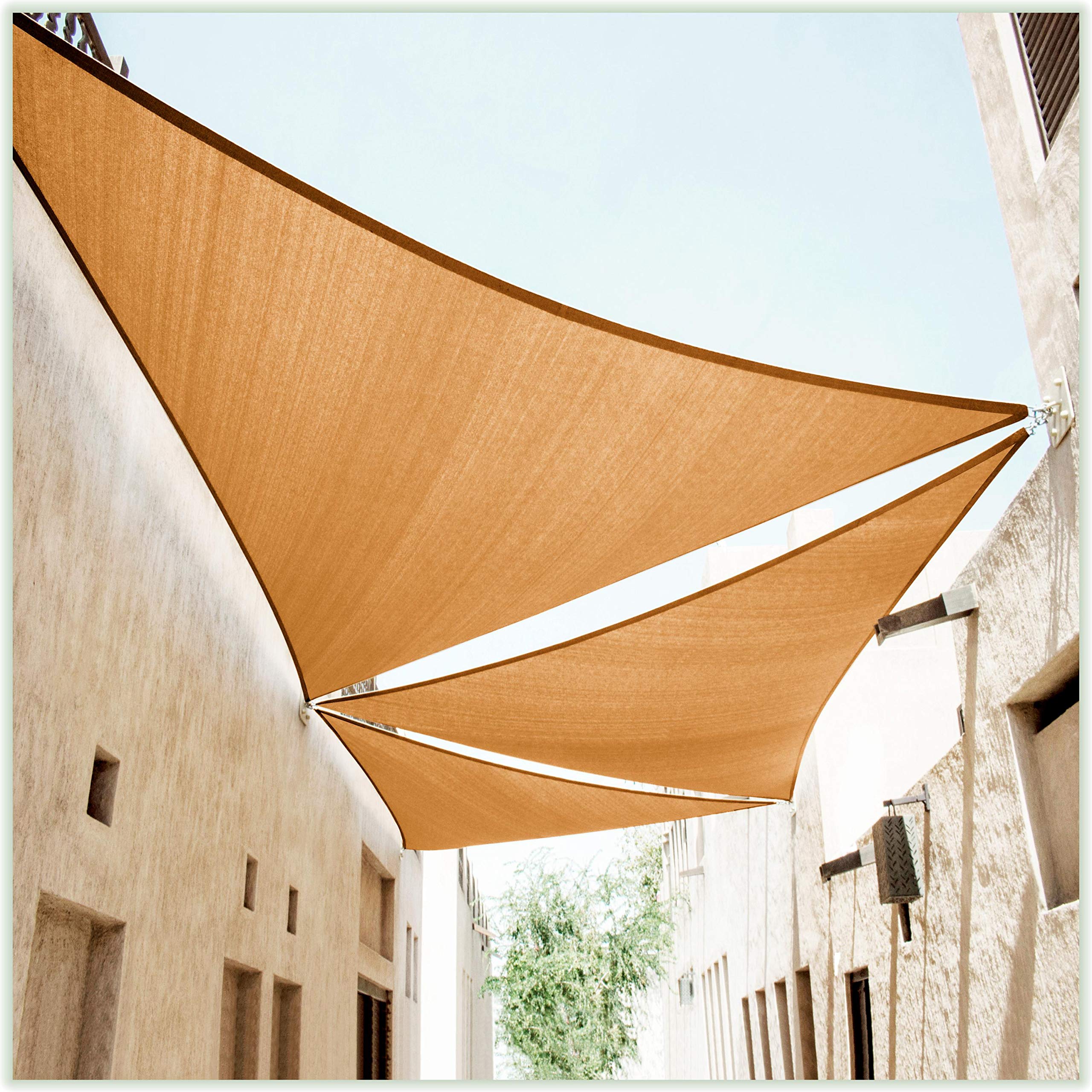 Colourtree 16' X 16' X 16' Sand Triangle Ctapt24 Sun Shade Sail Canopy Mesh Fabric Uv Block Upf50 - Commercial Heavy Duty - 190