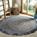 SAFAVIEH Cape Cod Collection Area Rug - 5 Round, Ivory & Light Beige, Handmade Boho Fringe Jute & Cotton, Ideal for High Traffi