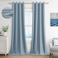 Jowels Blue Linen Blackout Curtains 90 Length 2 Panels Set for Living Room Bedroom, 100% Black Out Thermal Insulated Linen Drape