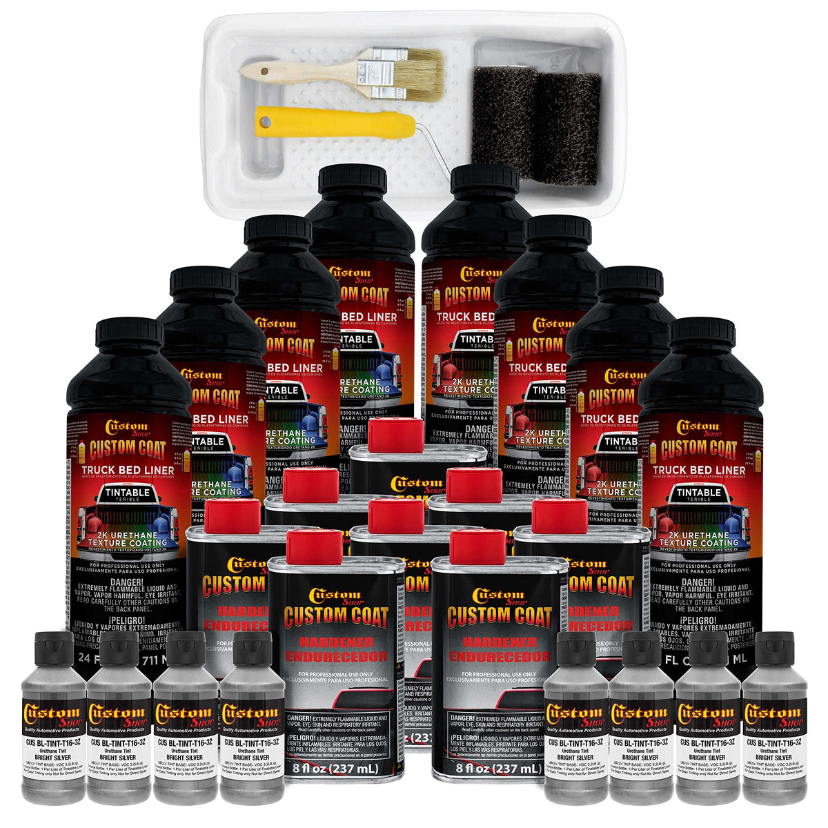 Custom Coat Bright Silver 2 Gallon Urethane Roll-On, Brush-On Or Spray-On Truck Bed Liner Kit With Roller And Brush Applicator K