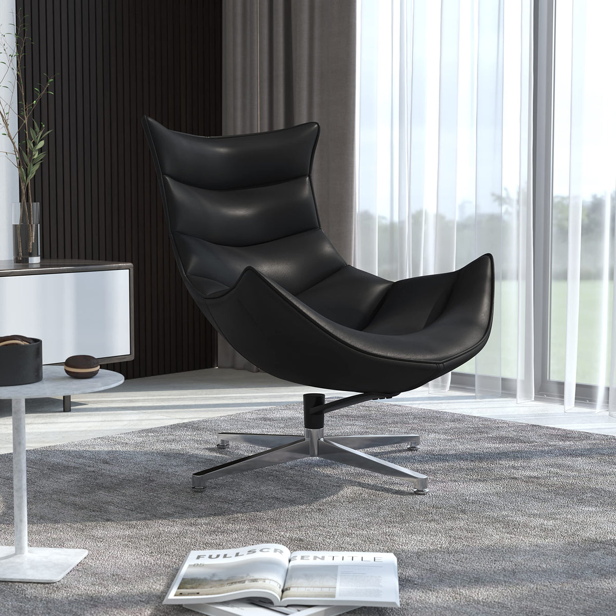 Flash Furniture Pasithea Black LeatherSoft Swivel Cocoon Chair