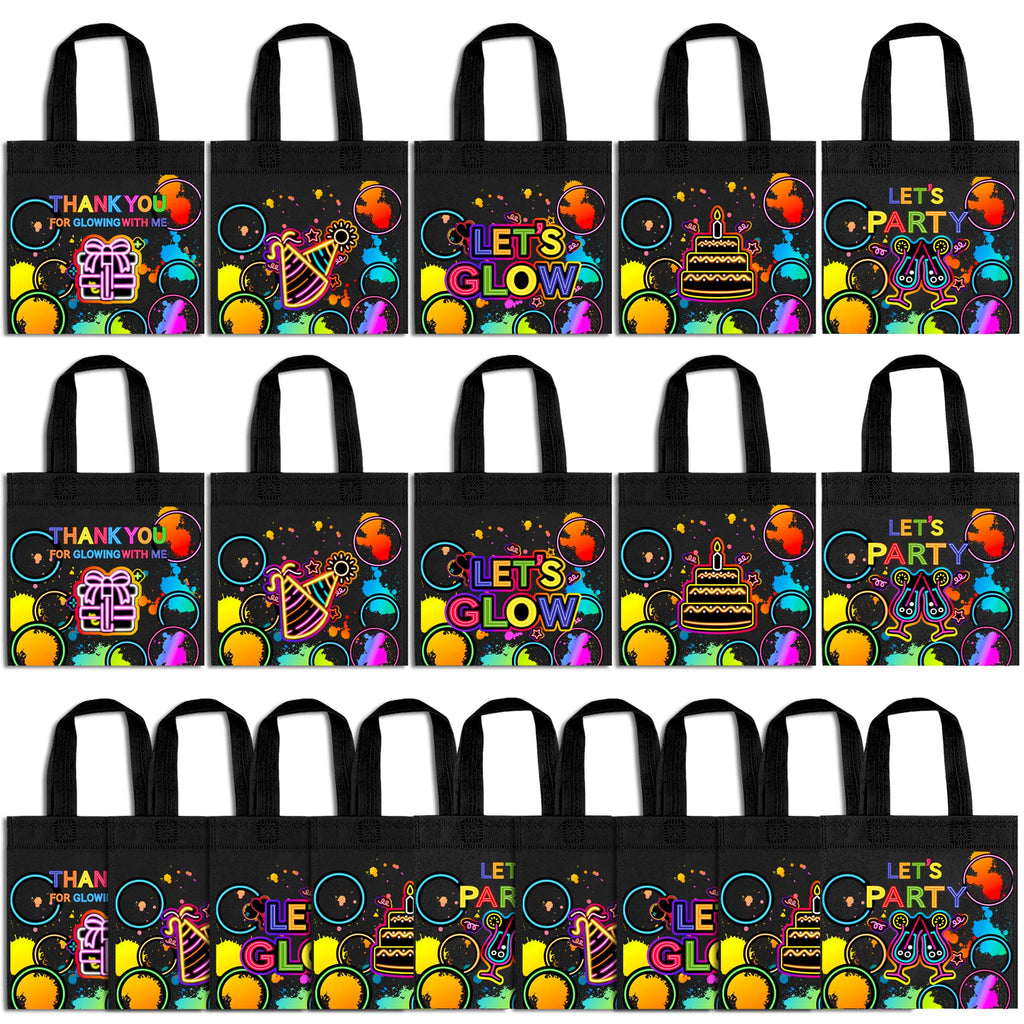 BANBALLON 20 PCS Neon Party Favor Bags Glow Birthday Party Supplies Glow in the Dark Party Favor Bags Glowing with Me Goodie Bag