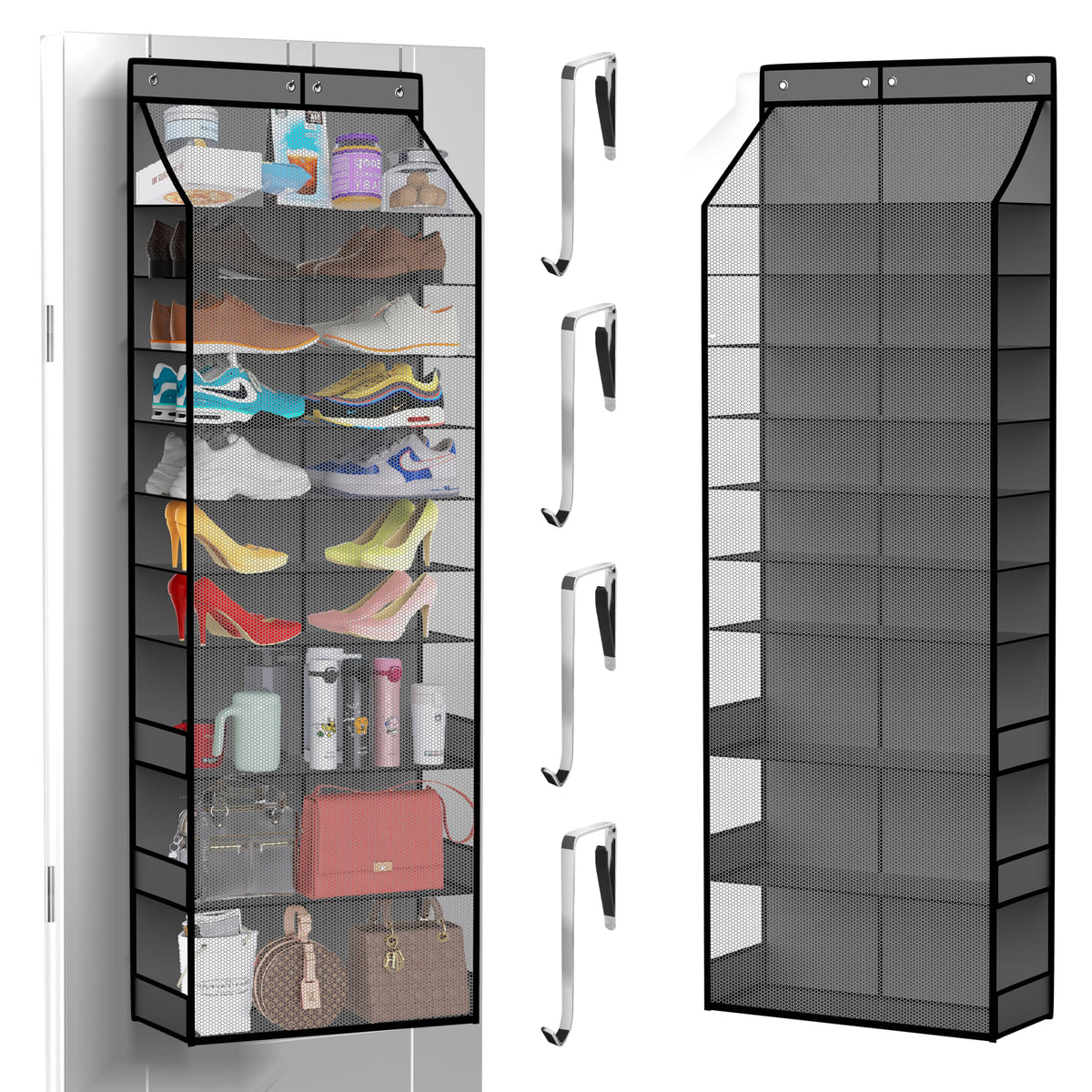 PAULONE Over the Door Organizer Heavy Duty  96 Lbs Capacity 20 Pair Shoe Rack with MultiSize Pockets Fits Tall Boots up to 11.