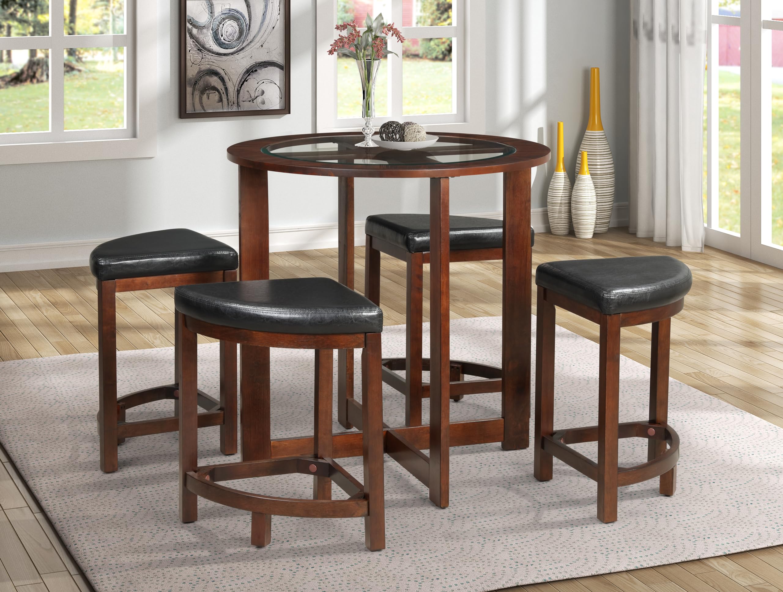 Roundhill Furniture Table with 4 Stools, Espresso