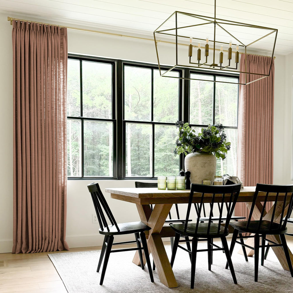 Twopages Orange Copper Linen Pinch Pleat Drape For Living Room, Window Treatment Curtain Panel Double Layer Room Darkening Light
