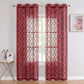 Bujasso Red Sheer Curtains 84 inch Embroidered Geometric Pattern Light Filtering Window Panels for Living Room Bedroom Modern Mo
