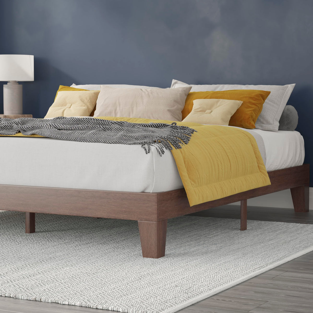 Flash Furniture Evelyn Wooden Platform Bed - Walnut Finish - King - Wooden Slat Support - No Box Spring Required - Easy Assembly