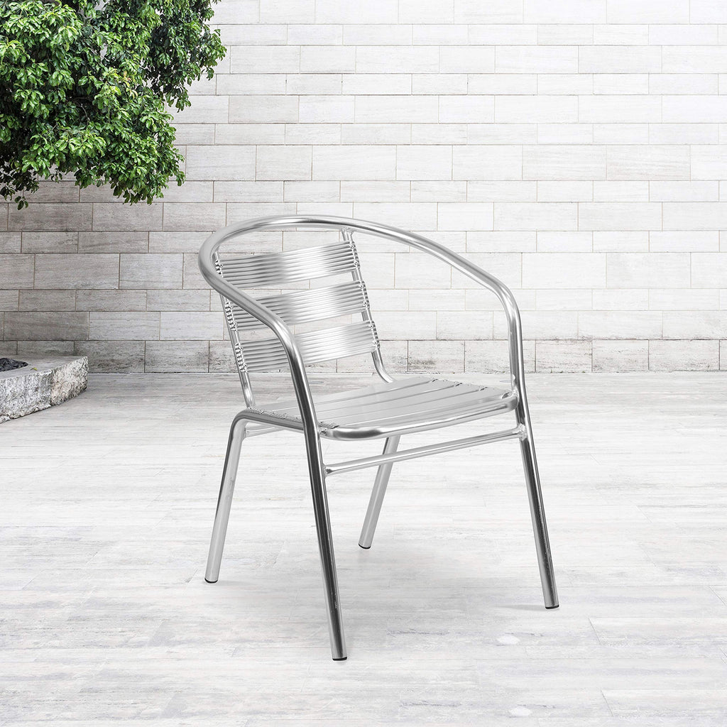Flash Furniture Heavy Duty Commercial Aluminum Indoor-Outdoor Restaurant Stack Chair with Triple Slat Back
