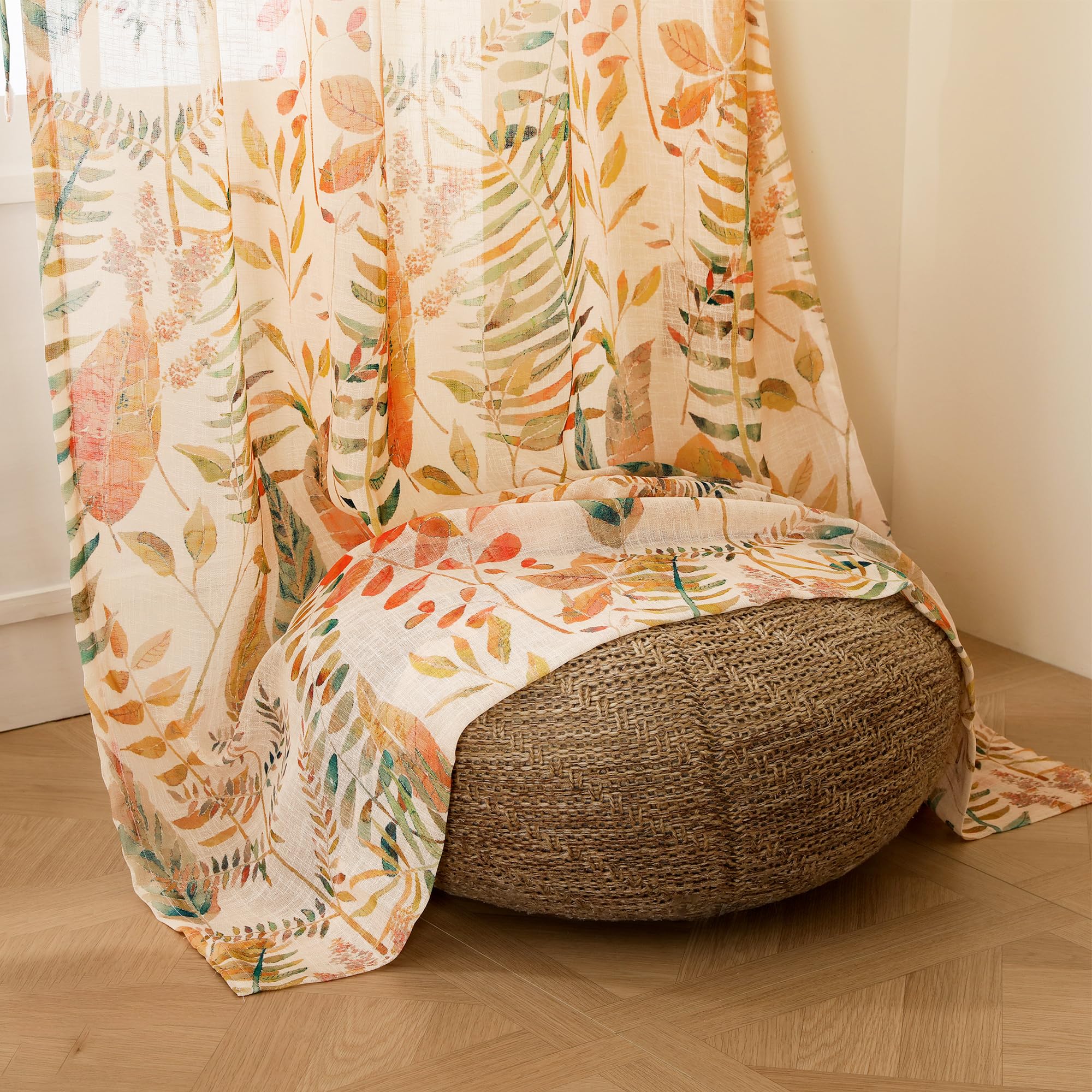 Story@Home Long Door Curtains 9 Feet Long Set Of 1 | Leaf Printed | Semi Transparent Curtain | Net Curtains | Sheer Curtain For 