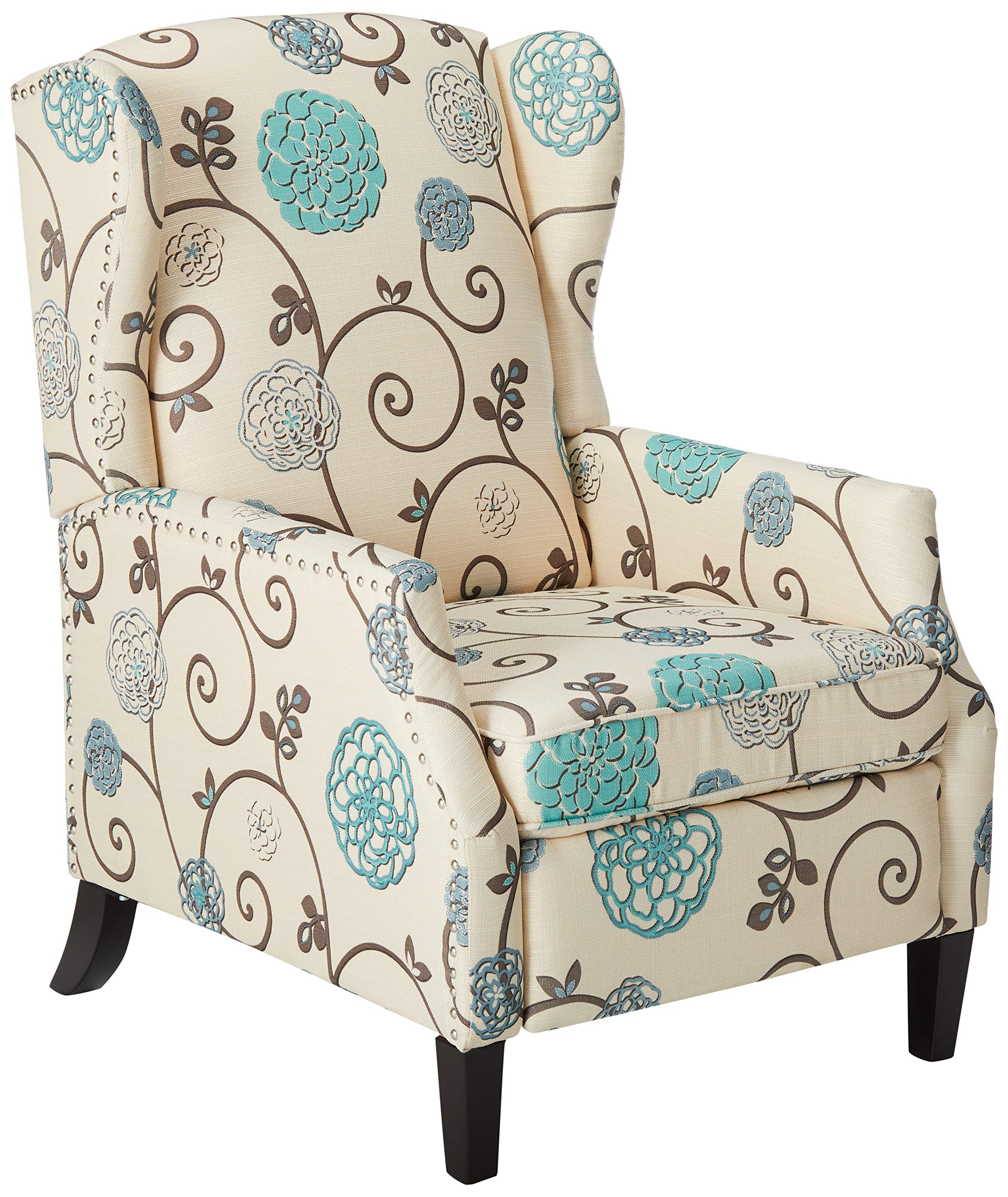 Christopher Knight Home GDFStudio Westeros Traditional Wingback Fabric Recliner Chair (White & Blue Floral)