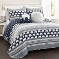 Lush Decor Elephant Stripe 4 Piece Quilt Set, Twin, Navy
