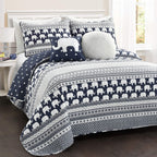 Lush Decor Elephant Stripe 4 Piece Quilt Set, Twin, Navy