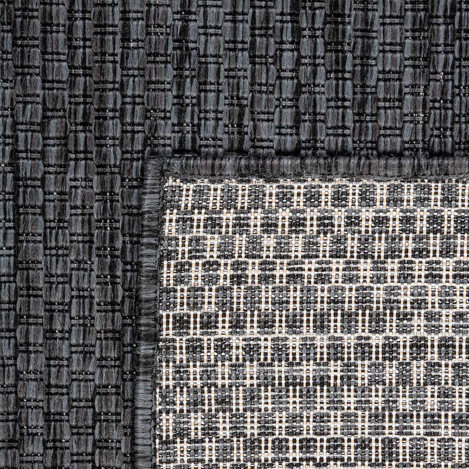 Solid Outdoor Rug For Patio Or Balcony Waterproof In Mottled Anthracite, Size: 5'3' Round