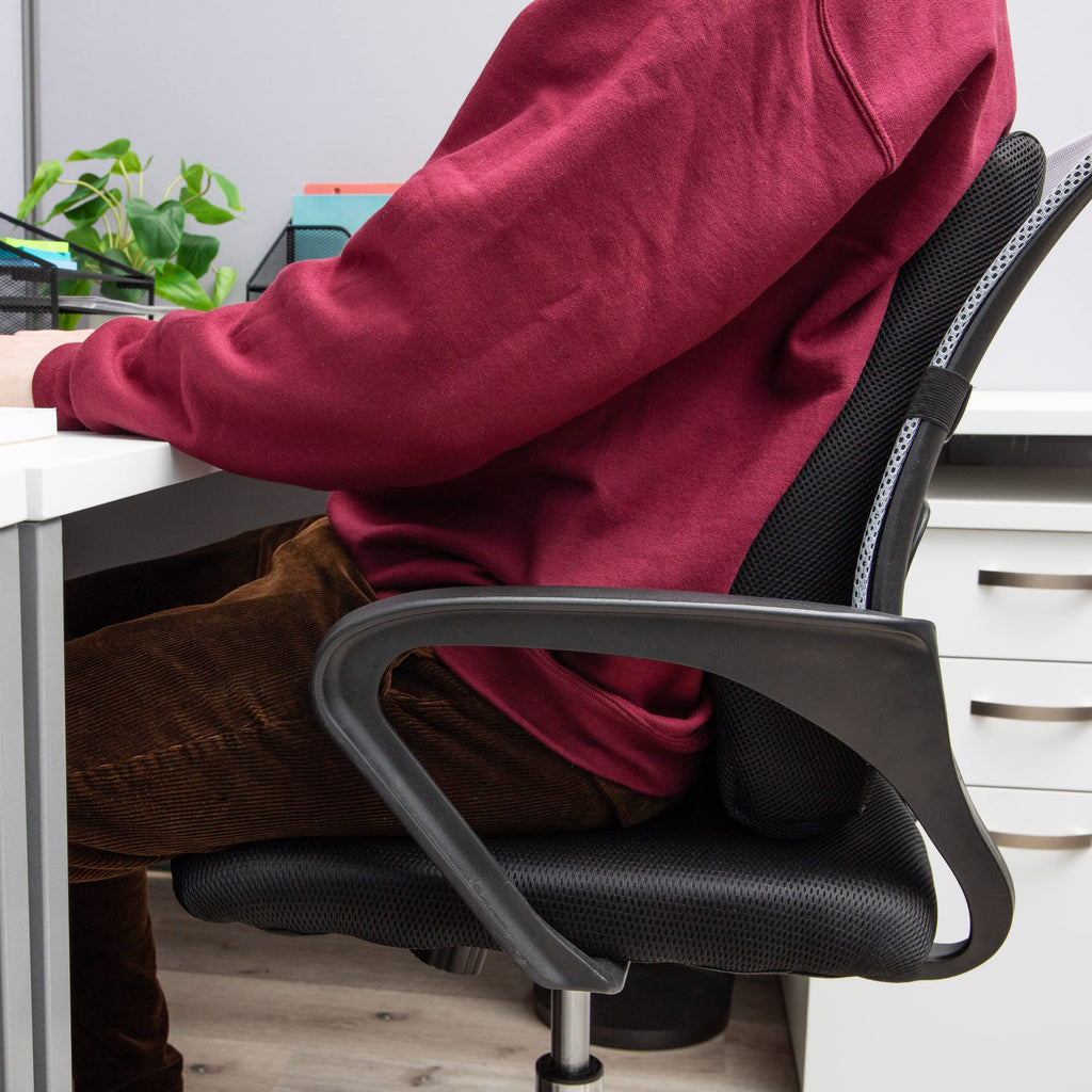 Mind Reader Ergonomic Lower Back Cushion, Office Chair Support, Posture Corrector, Memory Foam, 17'' L X 14.75'' W X 5'' H, Blac