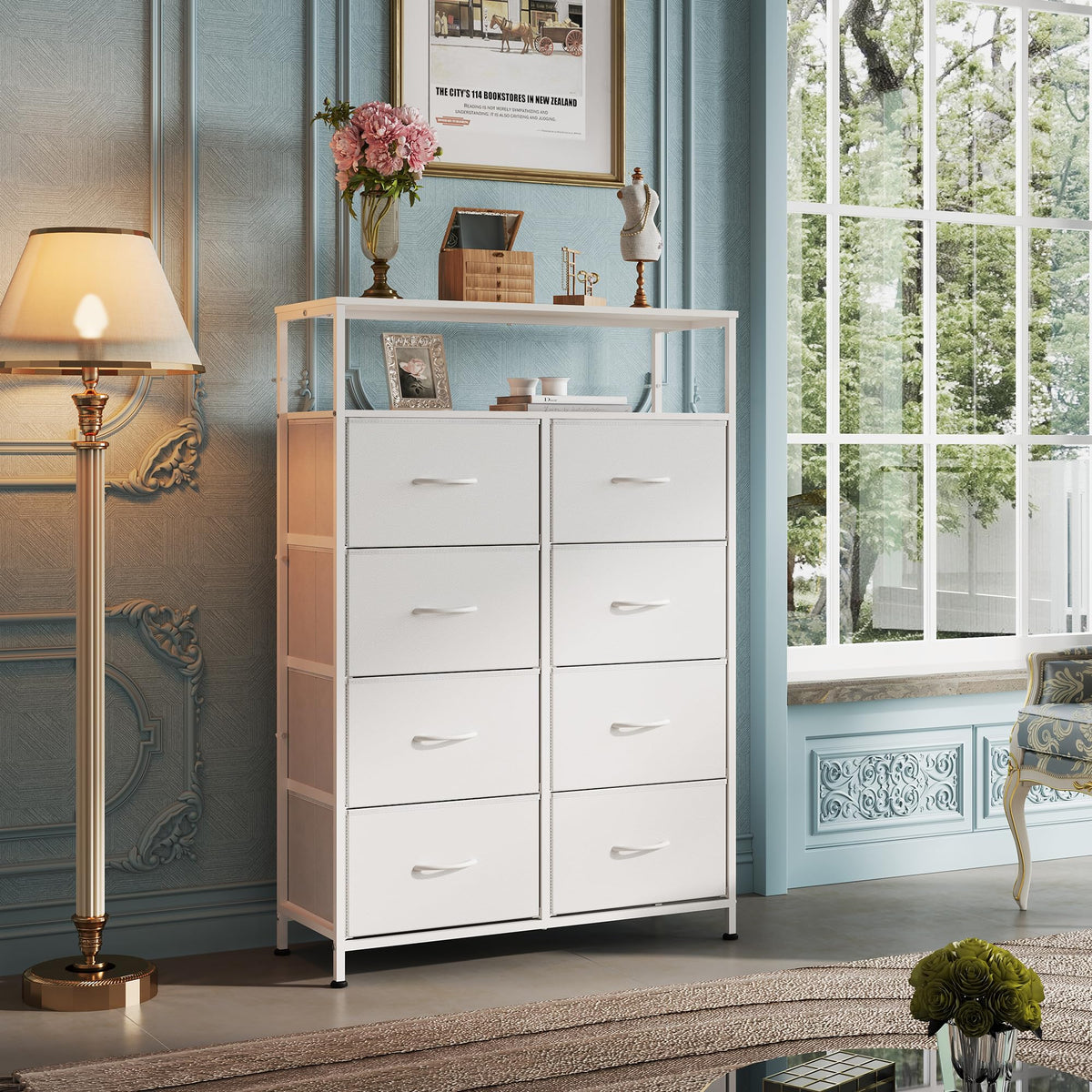 Wlive Tall Fabric Storage Dresser - 8 Drawer Chest Tower For Bedroom, Closet, Living Room And Hallway, White