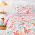 Amazon Basics Kids Easy Care Microfiber Bed-in-a-Bag 5-Piece Bedding Set, Twin, Butterfly Friends