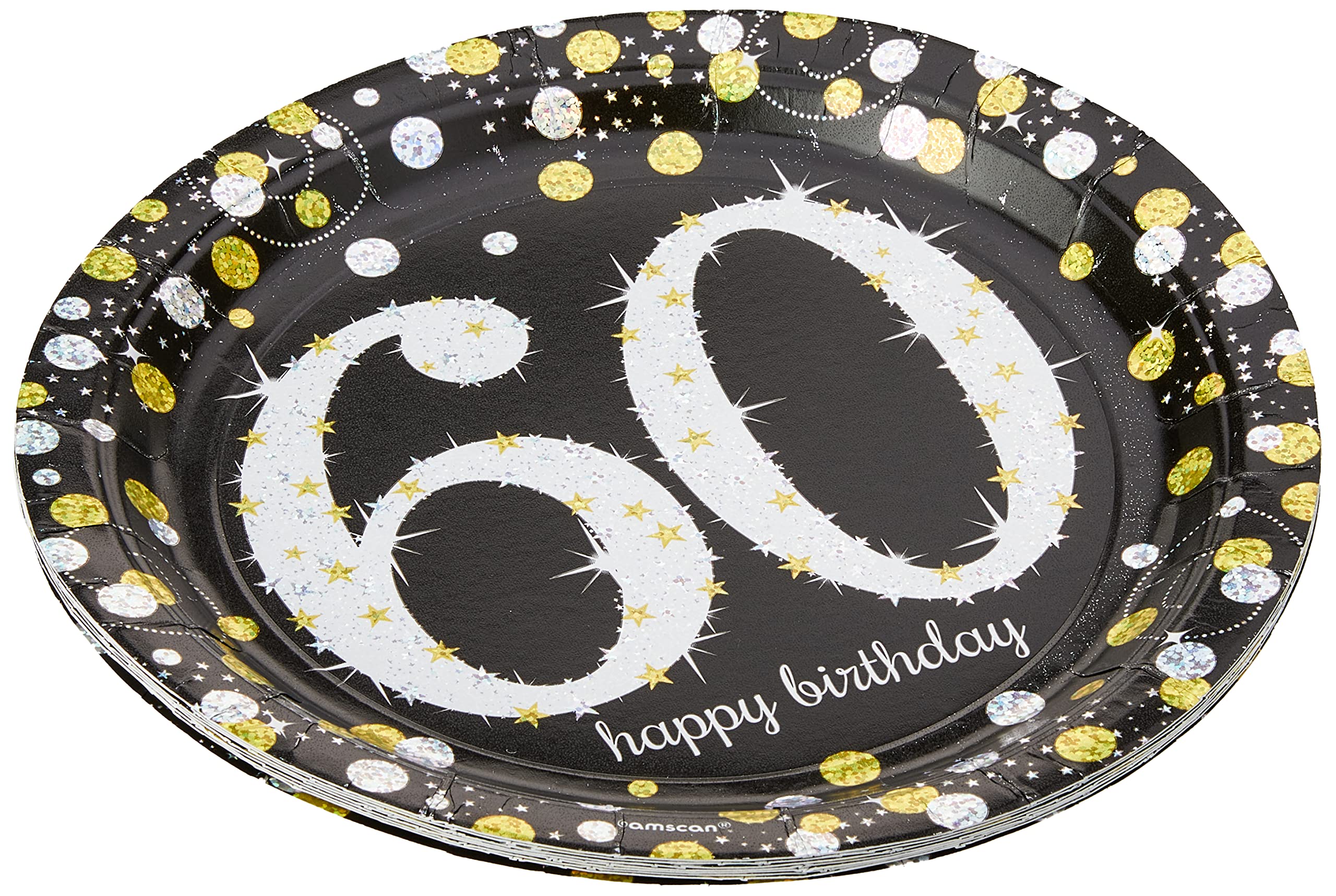 Amscan Sparkling Celebration 60 Round Prismatic Plates, 9'', Pack of 8, Multicolor