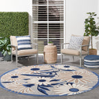 Nourison Aloha Outdoor Blue Grey 5'3' X Round Area Rug, Easy Cleaning, Non Shedding, Bed Room, Living Room, Dining Room, Deck, Backyard, Patio (5 Round)