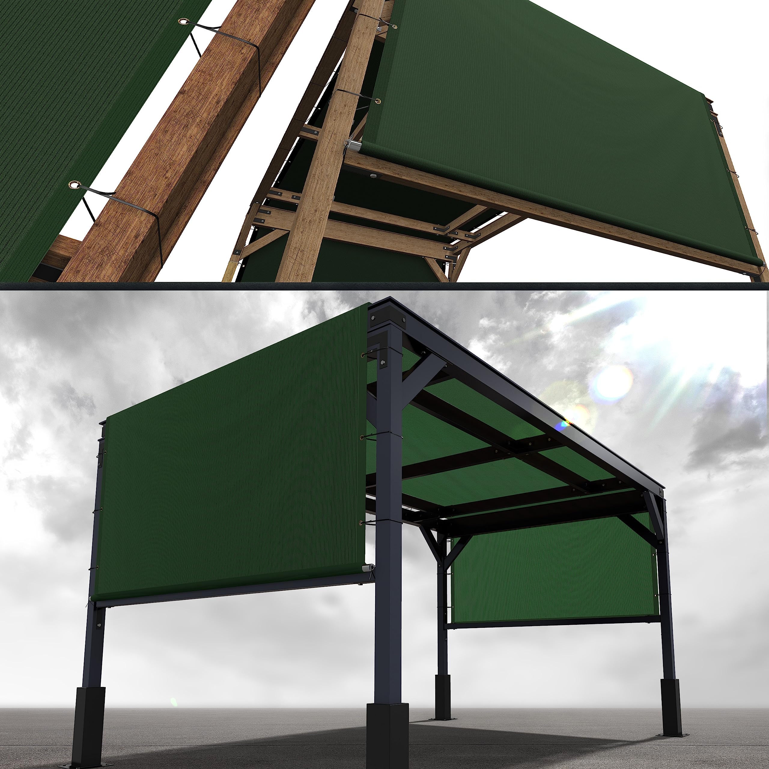 Royal Shade 4' W X 7' L Green Pergola Sun Shade Canopy Replacement Cover With Stainless Steel Weighted Rods, 95% Uv Blockage, Co