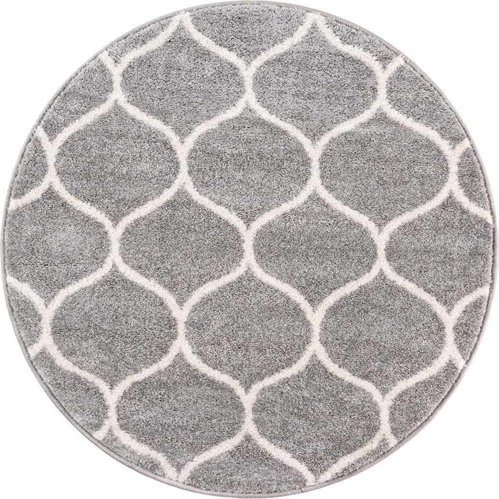 Unique Loom Trellis Frieze Collection Area Rug - Rounded (3' Round, Light Gray/ Ivory)