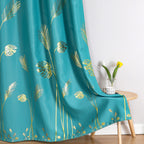 Estelar Textiler Teal Blackout Curtains 84 Inches Long, Grommet Curtains With Gold Palm Tree Pattern, Light Blocking Thermal Ins