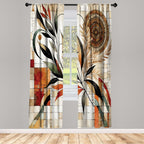 Ambesonne Boho Window Curtains, Oriental Autumn Tones Abstract Mandala Flower And Swirling Leafy Branch, Lightweight Decorative