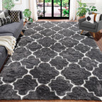 Amdrebio Dark Grey and White Rugs for Bedroom Fluffy, 5x7 Rug, Modern Fuzzy Area Rug for Living Room, Plush Shaggy Floor Rug for