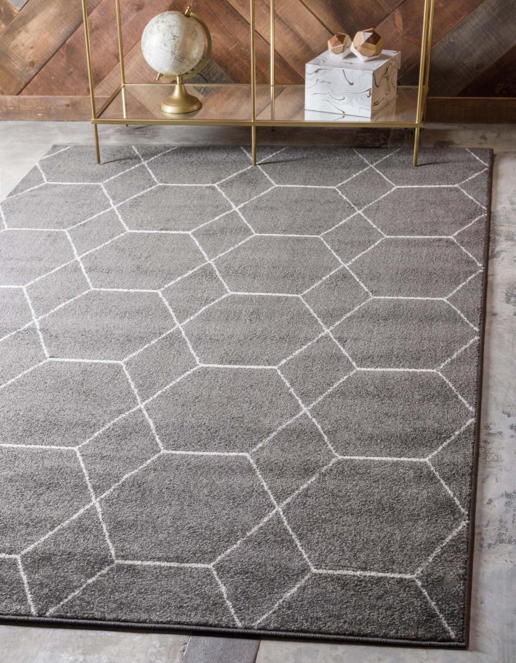 Unique Loom Trellis Frieze Collection Area Rug - Geometric (6 1 x 9 Rectangle Dark Gray/Ivory)