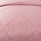 Newlake Quilt Bedspread Set, Pink Jacquard Embossed Floral Pattern Reversible Embroidered Microfiber Coverlet Sets, King Size