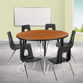 Flash Furniture 47.5 Circle Wave Collaborative Laminate Activity Table Set with 18 Student Stack Chairs, Oak/Black