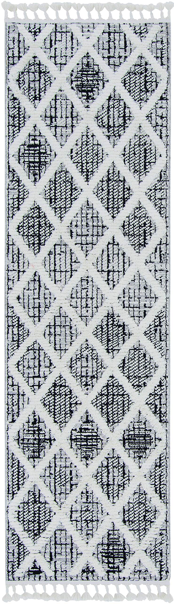 HomeRoots 3' X 5' Charcoal Diamonds Area Rug with Fringe