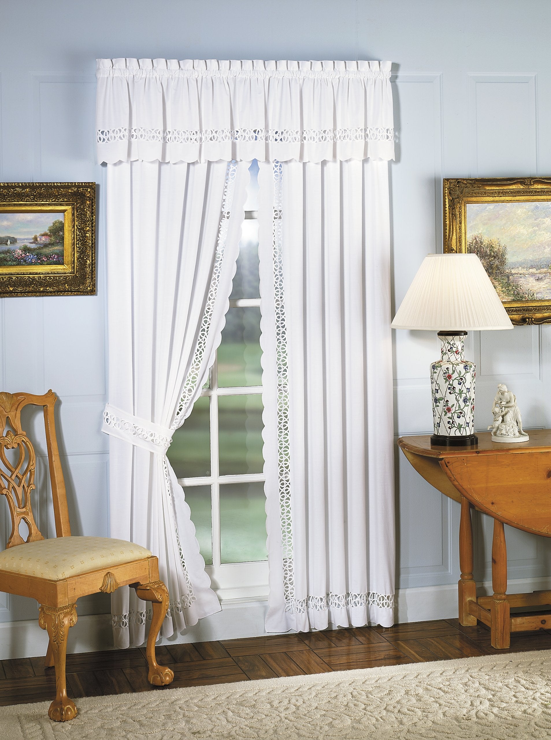 Todays Curtain Hellina Tapework Window Panel Pair and Tieback, 63-Inch, White